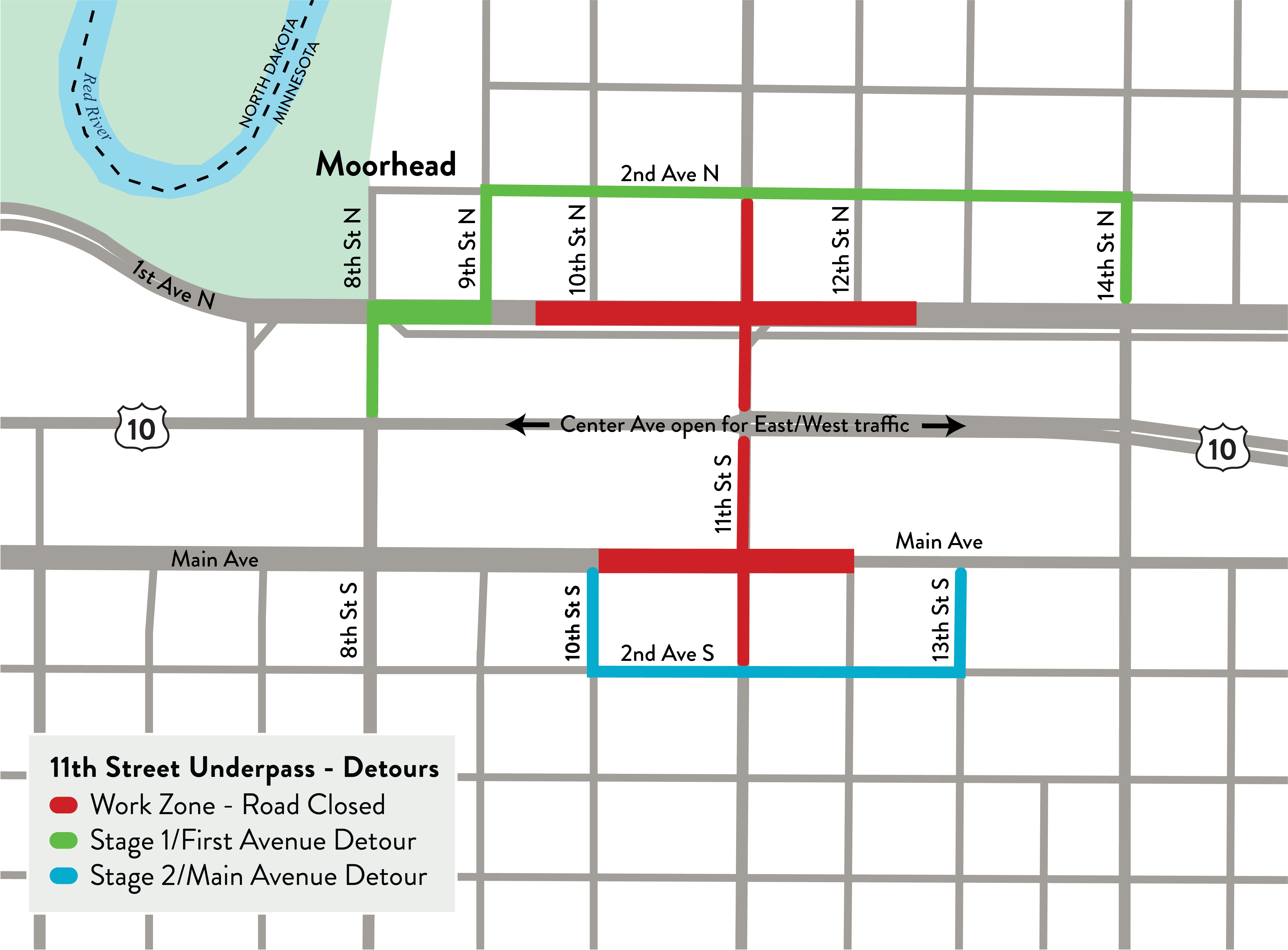 Detour map for the 11th Street underpass project.